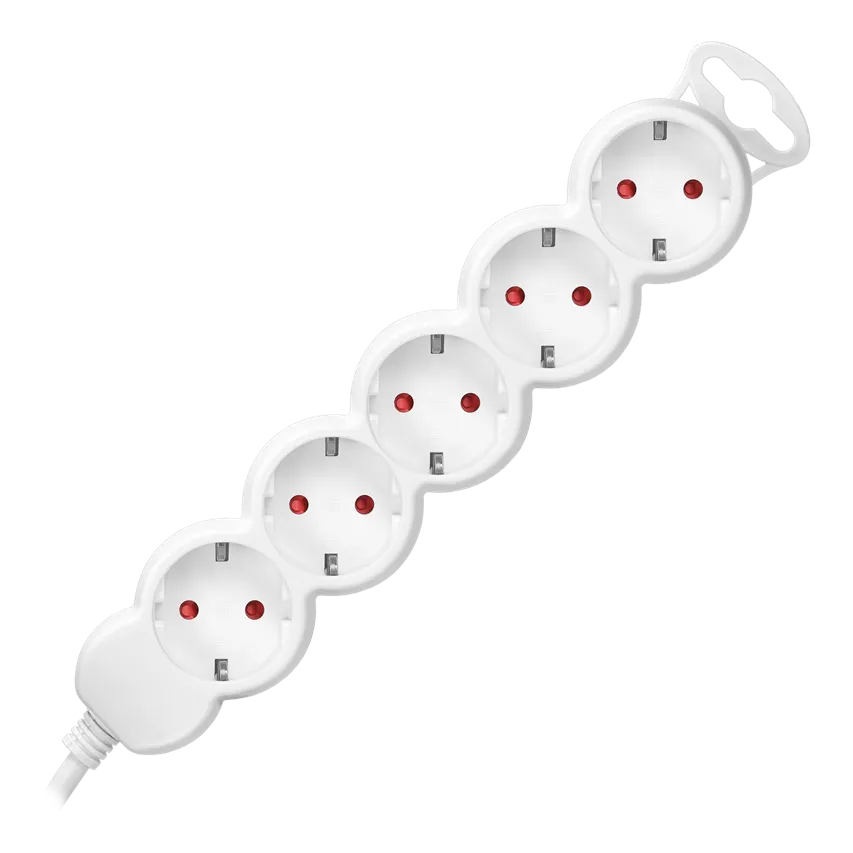 Verlängerungskabel 5fach 2P+Z (Schuko), 1,5m H05VV-F 3x1,0mm2, Imax=10A, weiß