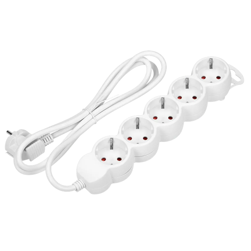 Verlängerungskabel 5fach 2P+Z (Schuko), 5m H05VV-F 3x1,0mm2, Imax=10A, weiß