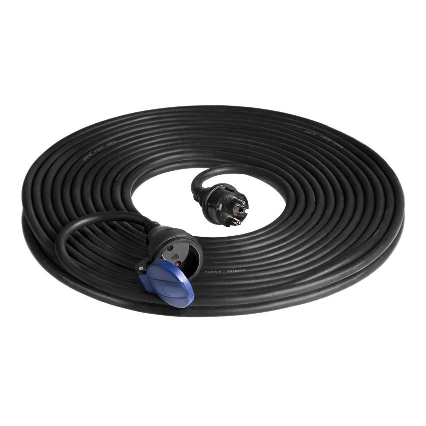 Verlängerungskabel IP44, 1x2P+Z 20m, ölbeständiges Gummikabel H07RN-F 3x1.5mm2, 230VAC/16A