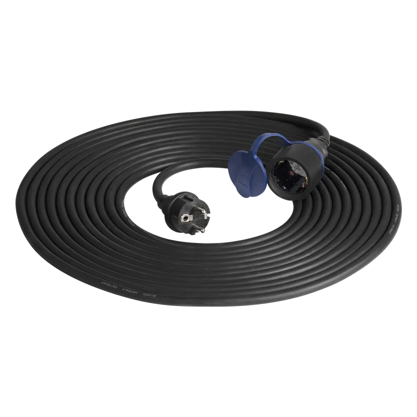 Verlängerungskabel IP44, 1x2P+Z (Schuko) 10m, ölbeständiges Gummikabel H07RN-F 3x1.5mm2, 230VAC/16A