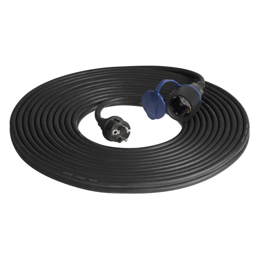Verlängerungskabel IP44, 1x2P+Z (Schuko) 20m, ölbeständiges Gummikabel H07RN-F 3x1.5mm2, 230VAC/16A