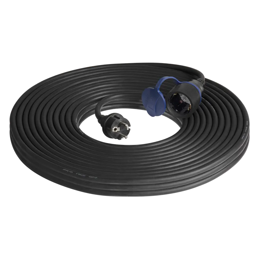 Verlängerungskabel IP44, 1x2P+Z (Schuko) 30m, ölbeständiges Gummikabel H07RN-F 3x1.5mm2, 230VAC/16A