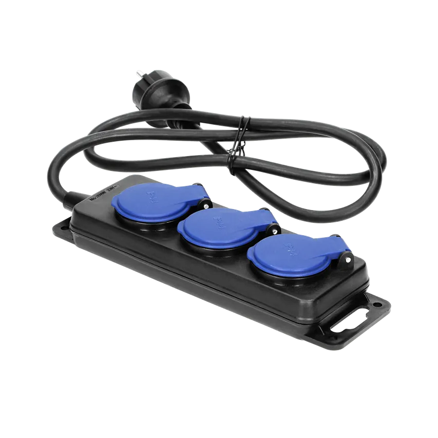 Verlängerungskabel IP44, 3 Steckdosen 2P+Z IP44, Gummikabel, H05RR-F 3x1.5mm2, Länge 3m