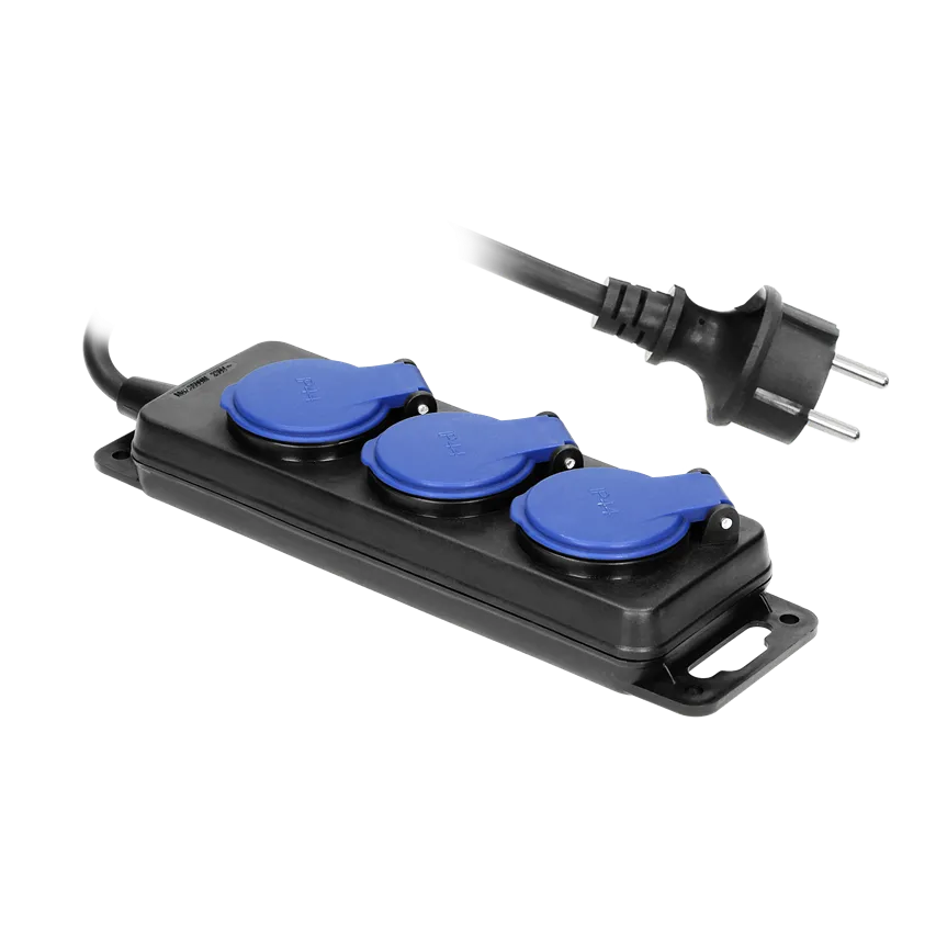 Verlängerungskabel IP44, 3 Steckdosen 2P+Z IP44, Gummikabel, H05RR-F 3x1.5mm2, Länge 5m