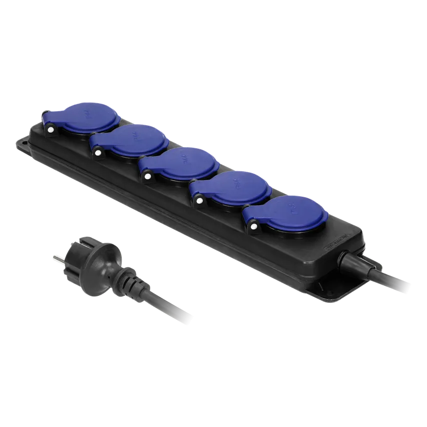 Verlängerungskabel IP44, 5 Steckdosen 2P+Z IP44, Gummikabel, H05RR-F 3x1.5mm2, Länge 3m