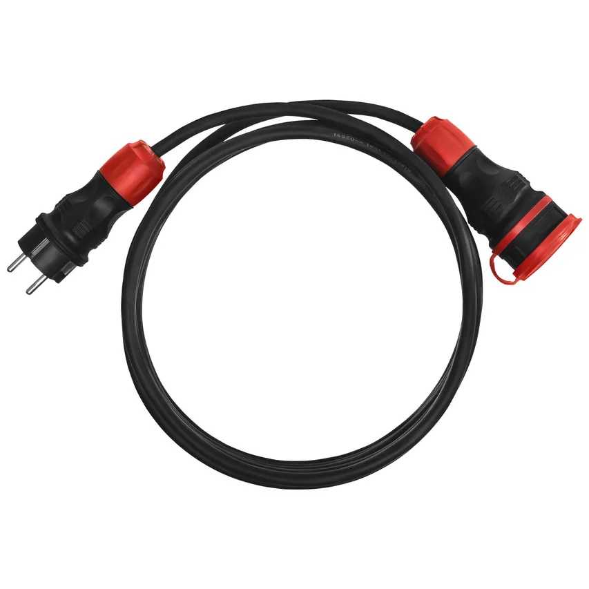 Verlängerungskabel X1, H05RR-F 3x2.5mm2, IP 54, Stecker und Buchse Farbe schwarz/rot, 15m; schwarz