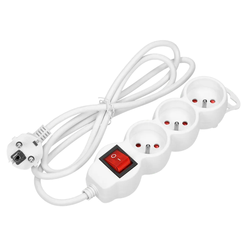 Verlängerungsleitung 3fach 2P+Z mit Schalter, 1,5m H05VV-F 3x1,0mm2, Imax=10A, weiß