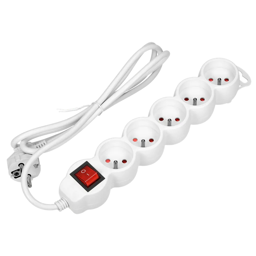 Verlängerungsleitung 5fach 2P+Z, mit Schalter, 3m H05VV-F 3x1,0mm2, Imax=10A, weiß