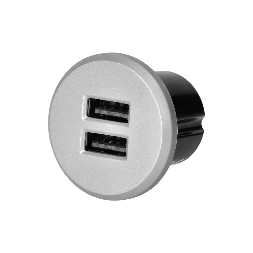 Versenktes Ladegerät 2xUSB (Typ A, 3,4A), silber