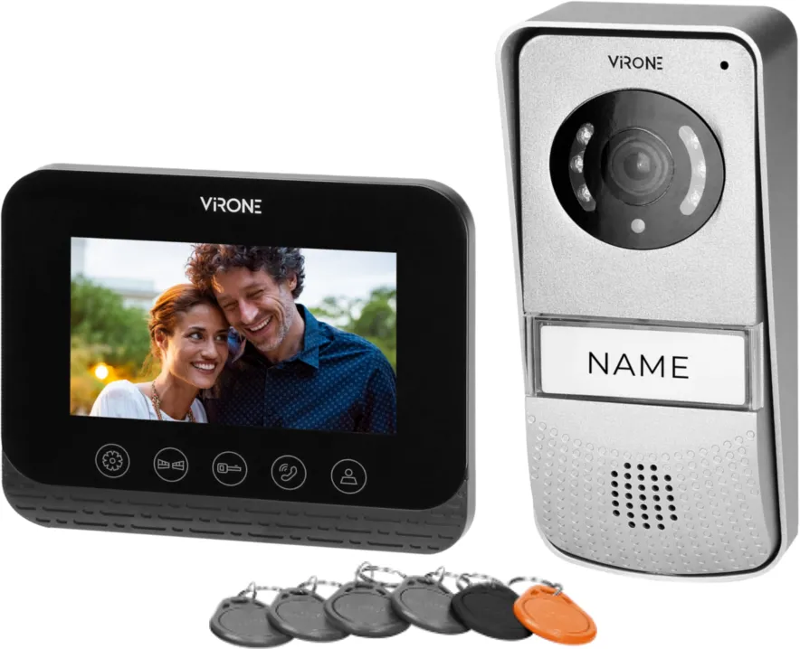 Video-Gegensprechanlage, 4,3" LCD-Monitor, mit 125 kHz Proximity-Schlüsselanhängerleser, schwarz, ENIF RFID