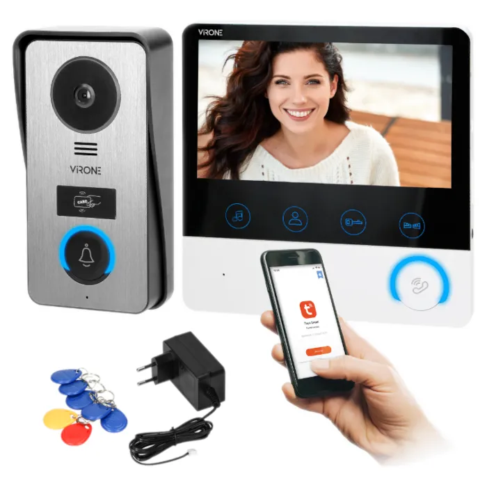 Video-Gegensprechanlage mit 7" Wi-Fi Farbmonitor + APP für Telefon, Full HD 1080p Kamera, 125kHz Proximity Karten- und Schlüsselanhängerleser, HILIT Full HD