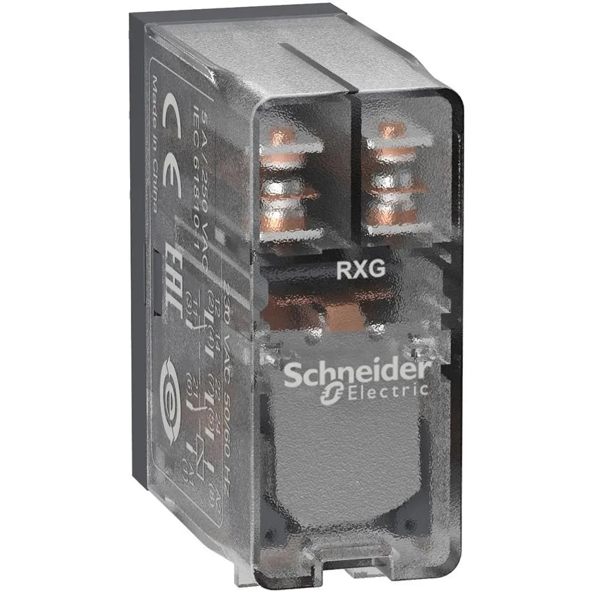 Zelio-Relais 2C/O 5A, 230V AC Schneider Electric RXG25P7 Schnittstellenrelais mit transparentem Gehäuse