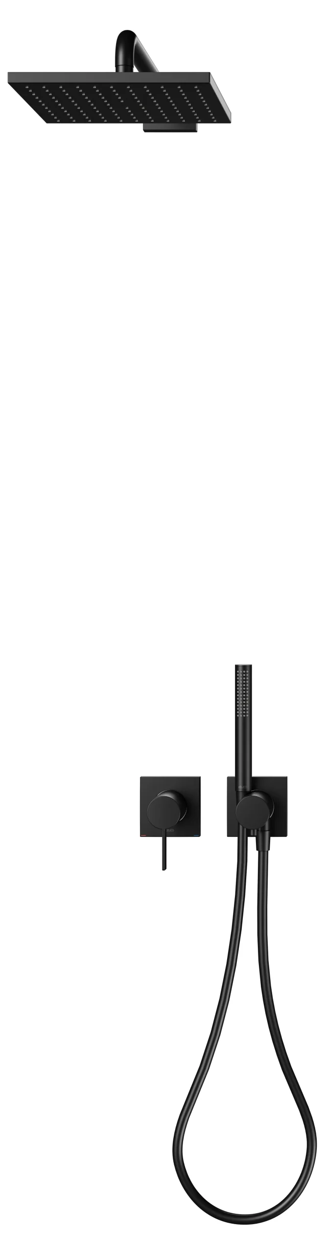 IXMO Sets IXMO Set 4 Einhebelmischer, eckig mit Brausehalter u. Kopfbrause schwarz matt