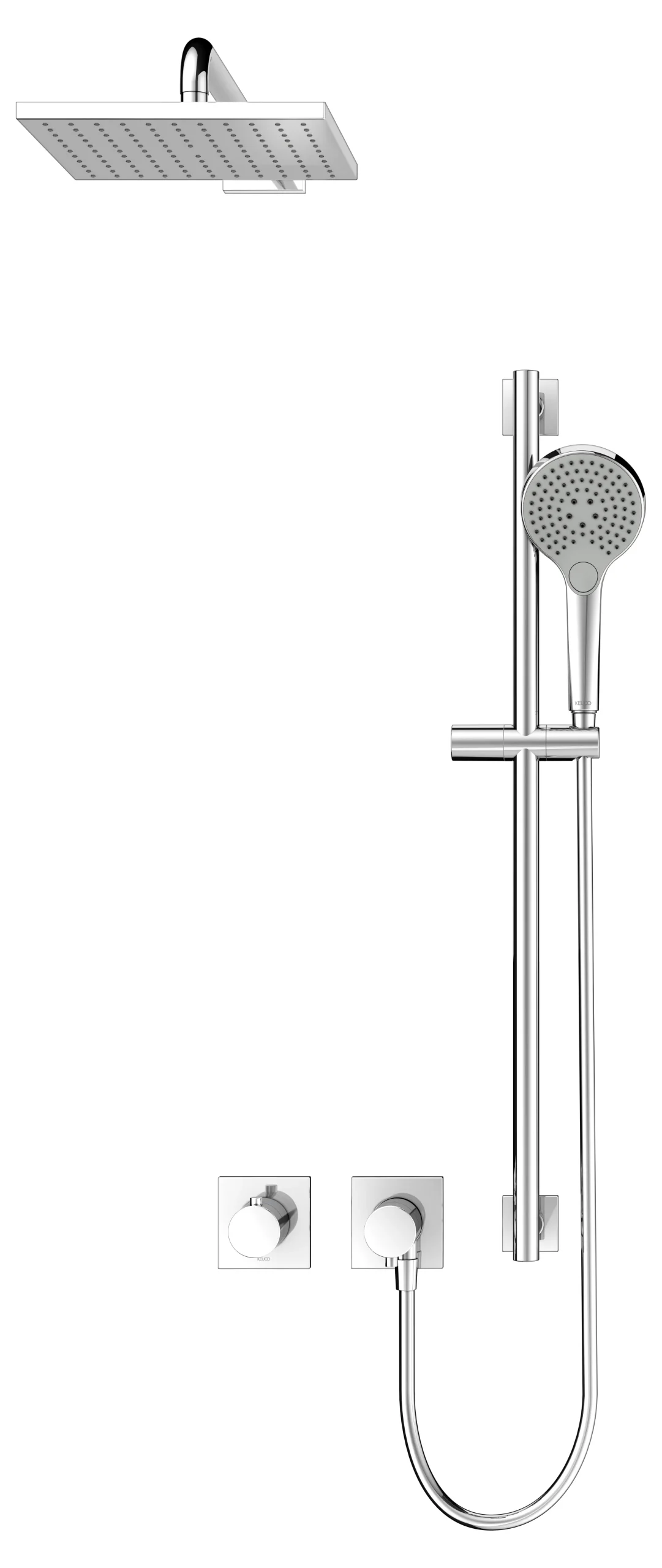 IXMO Sets IXMO Set 10 Thermostatarmatur, eckig mit Brausestange u. Kopfbrause verchromt