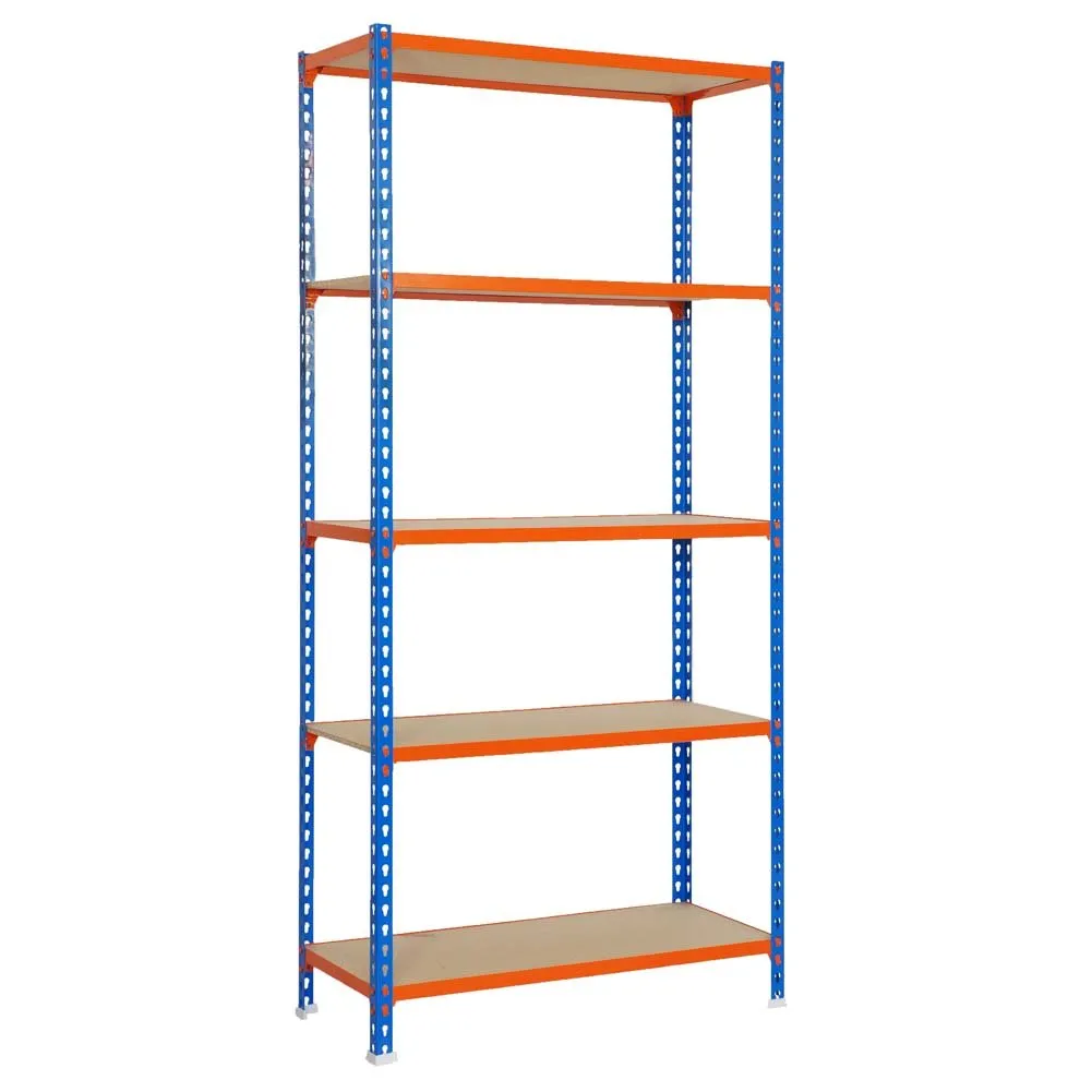 Schwerlastregal MULI | HxBxT 180x80x30cm | 5 Fachböden | Fachlast 150kg | Blau-Orange | Lagerregal Kellerregal Werkstattregal Metallregal Fachbodenregal Steckregal