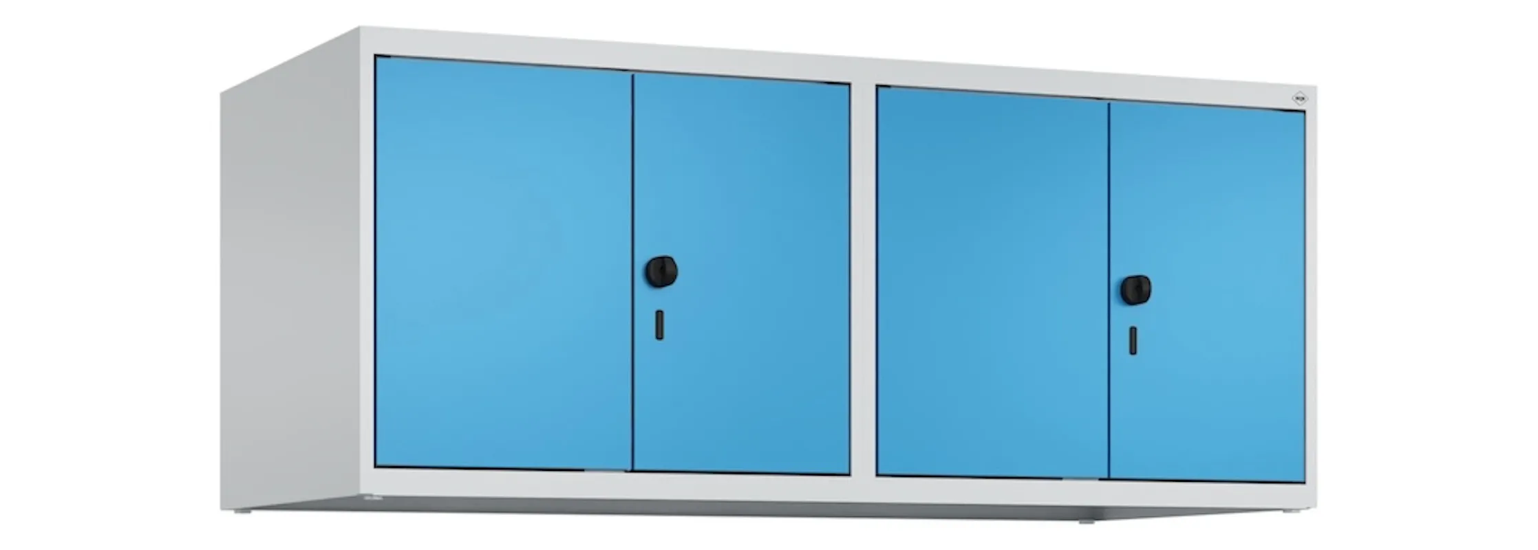 C+P Doppelter Aufsatzschrank Classic PLUS  | 4 Abteile mit Mitteltrennwand | HxBxT 50x120x50cm | Sicherheits-Drehriegel | Stahl | Lichtgrau/Lichtblau
