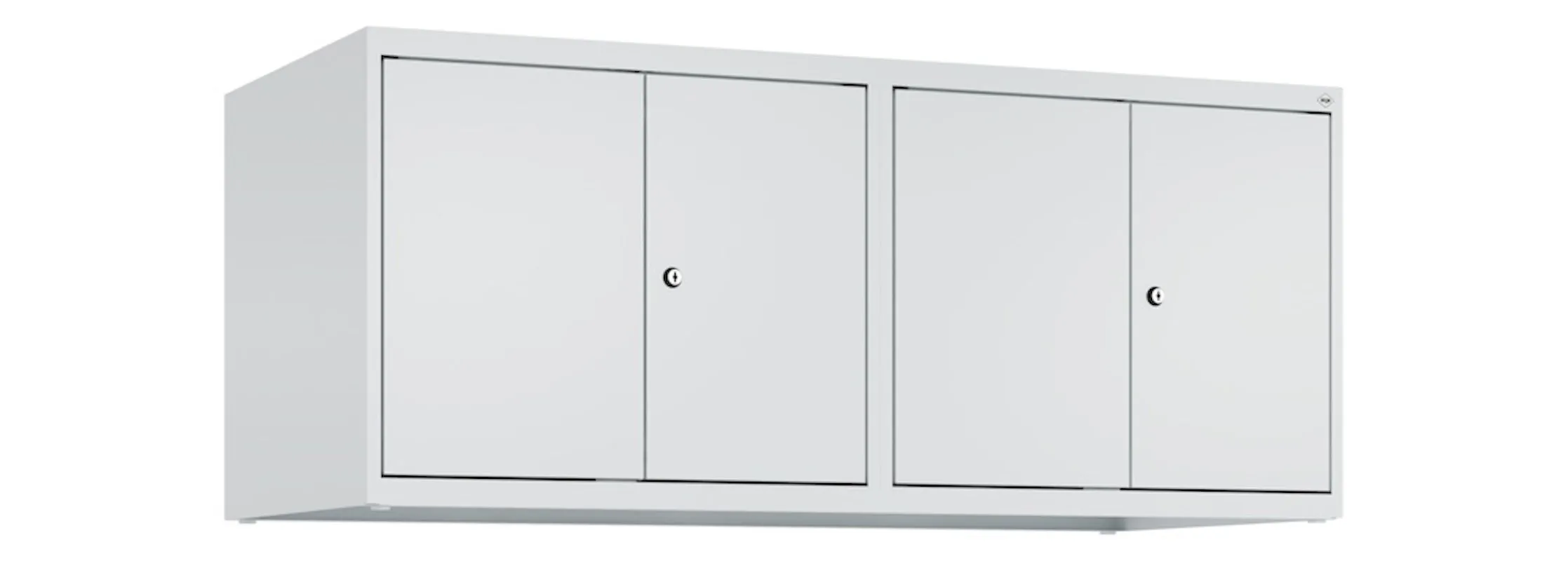 C+P Doppelter Aufsatzschrank Classic PLUS  | 4 Abteile mit Mitteltrennwand | HxBxT 50x120x50cm | Zylinderschloss | Stahl | Lichtgrau/Lichtgrau