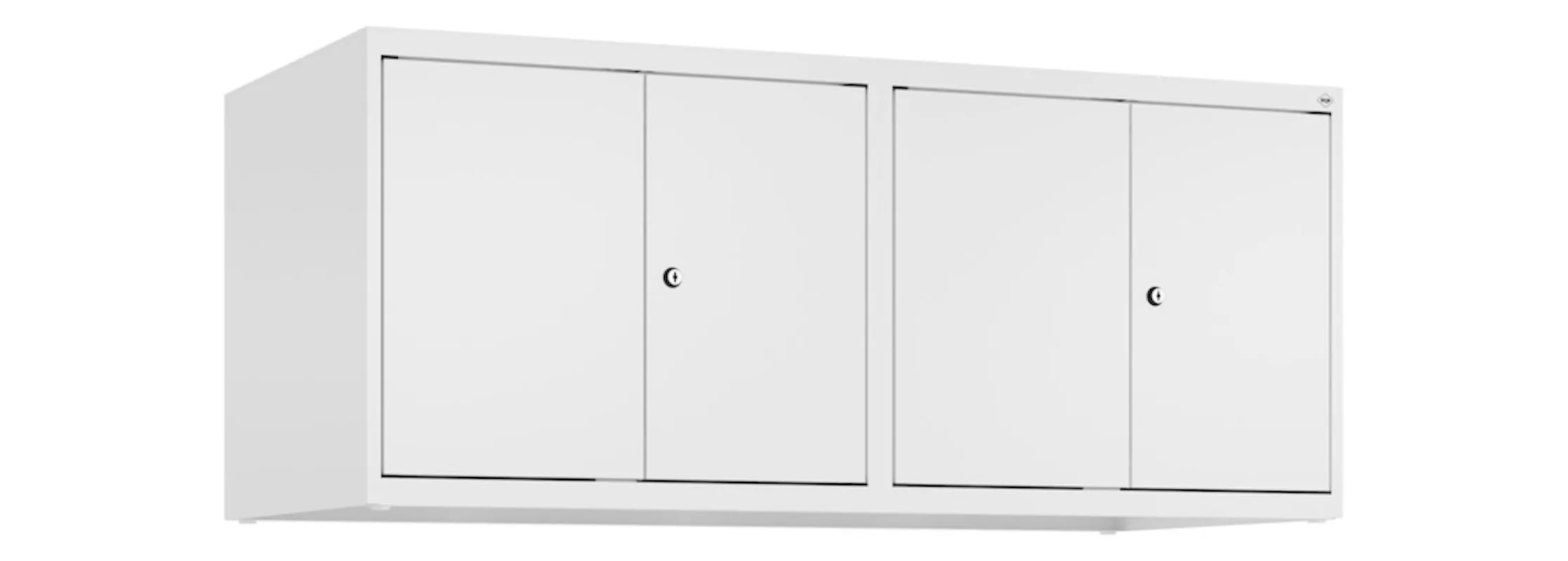 C+P Doppelter Aufsatzschrank Classic PLUS  | 4 Abteile mit Mitteltrennwand | HxBxT 50x120x50cm | Zylinderschloss | Stahl | Verkehrsweiß/Verkehrsweiß