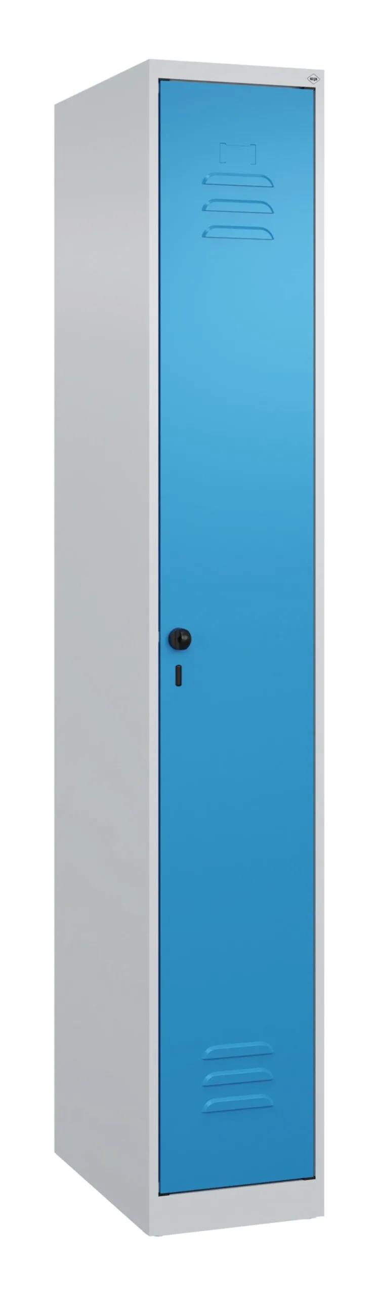 C+P Spind Classic PLUS  | 1 Abteil | HxBxT 185x30x50cm | Sicherheits-Drehriegel | Stahl | Lichtgrau/Lichtblau