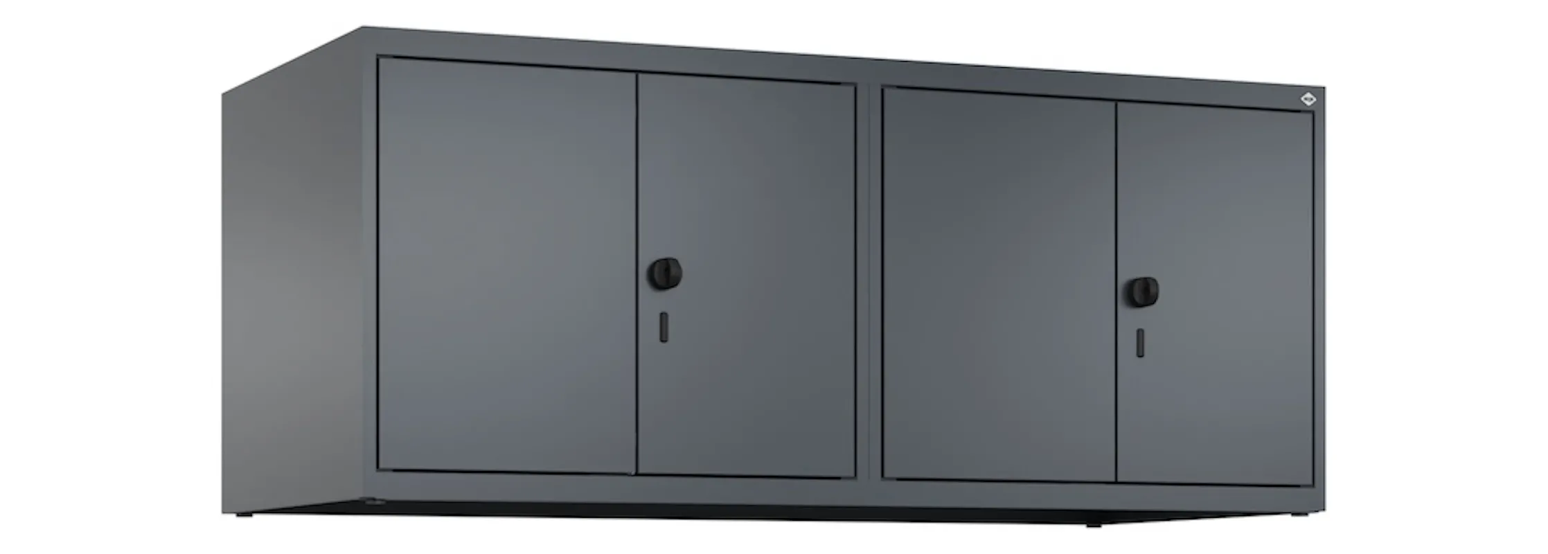 C+P Doppelter Aufsatzschrank Classic PLUS  | 4 Abteile mit Mitteltrennwand | HxBxT 50x120x50cm | Sicherheits-Drehriegel | Stahl | Anthrazitgrau/Anthrazitgrau