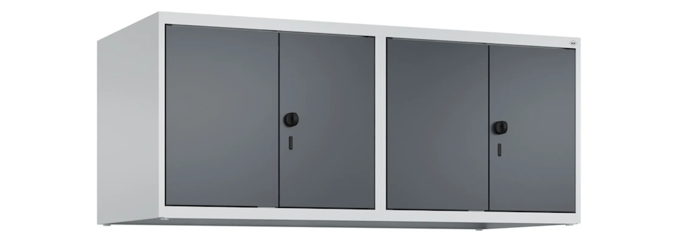 C+P Doppelter Aufsatzschrank Classic PLUS  | 4 Abteile mit Mitteltrennwand | HxBxT 50x120x50cm | Sicherheits-Drehriegel | Stahl | Lichtgrau/Anthrazitgrau