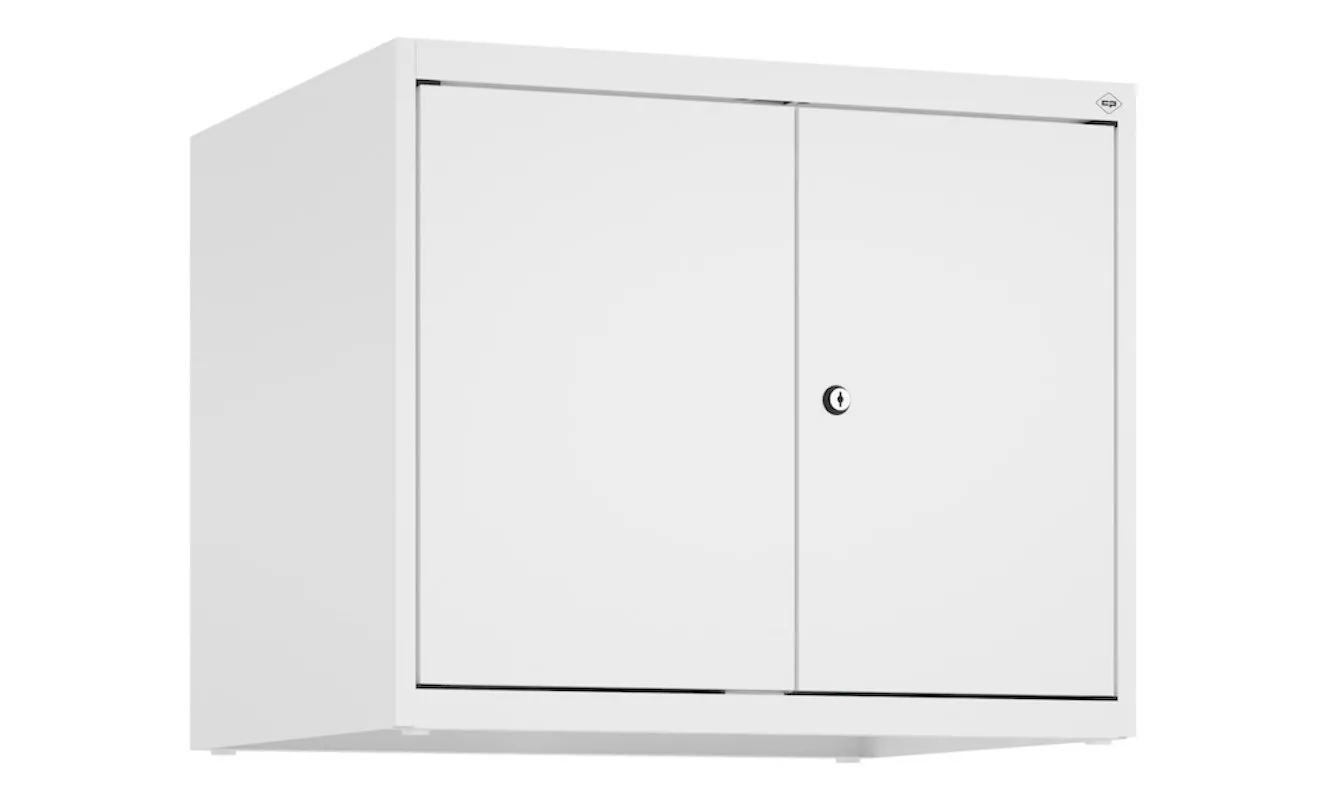 C+P Doppelter Aufsatzschrank Classic PLUS  | 2 Abteile | HxBxT 50x60x50cm | Zylinderschloss | Stahl | Verkehrsweiß/Verkehrsweiß