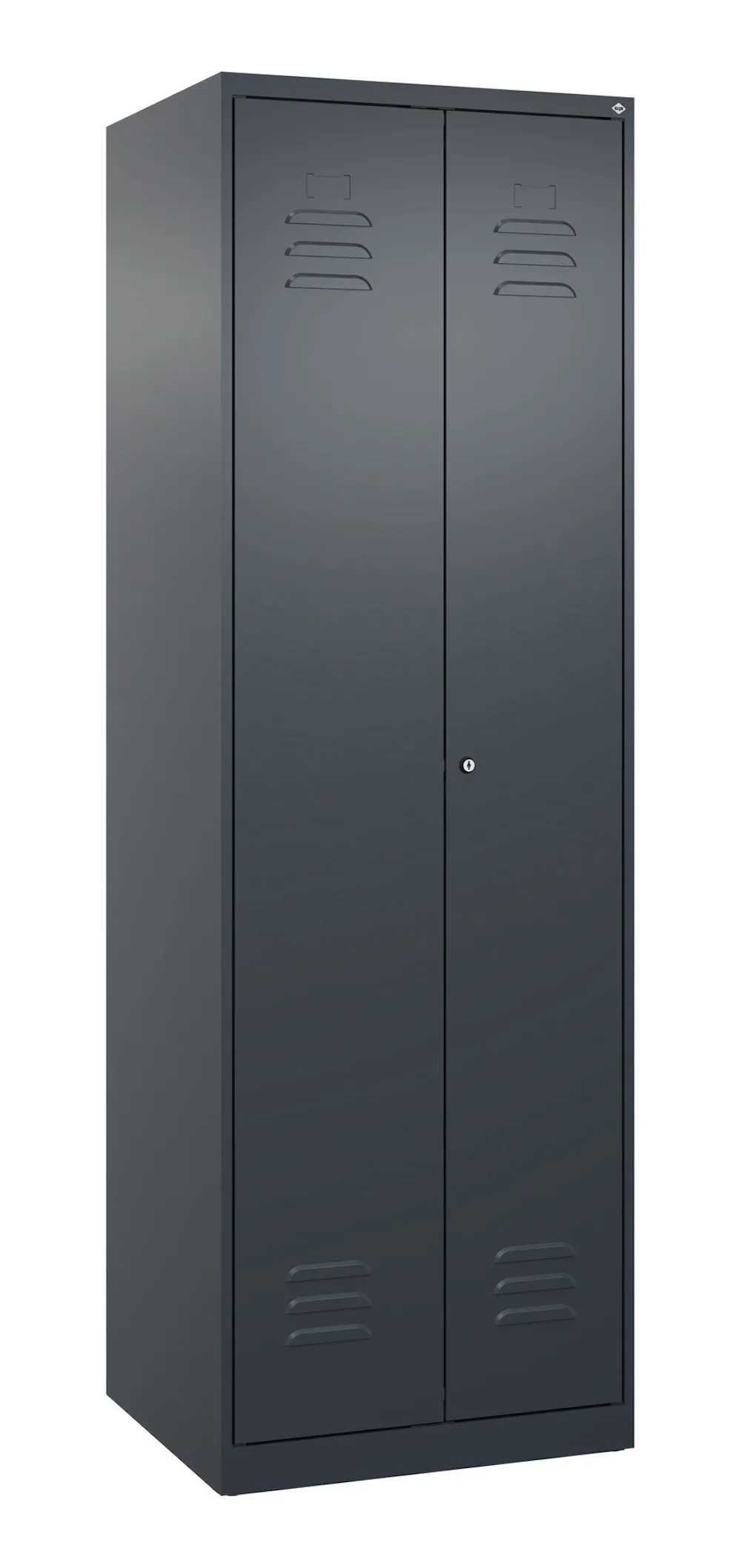 C+P Aufbewahrungs Doppel-Spind Classic PLUS  | 2 Abteile mit verkürzte Mitteltrennwand & 4 Fachböden | HxBxT 185x60x50cm | Zylinderschloss | Stahl | Anthrazitgrau/Anthrazitgrau