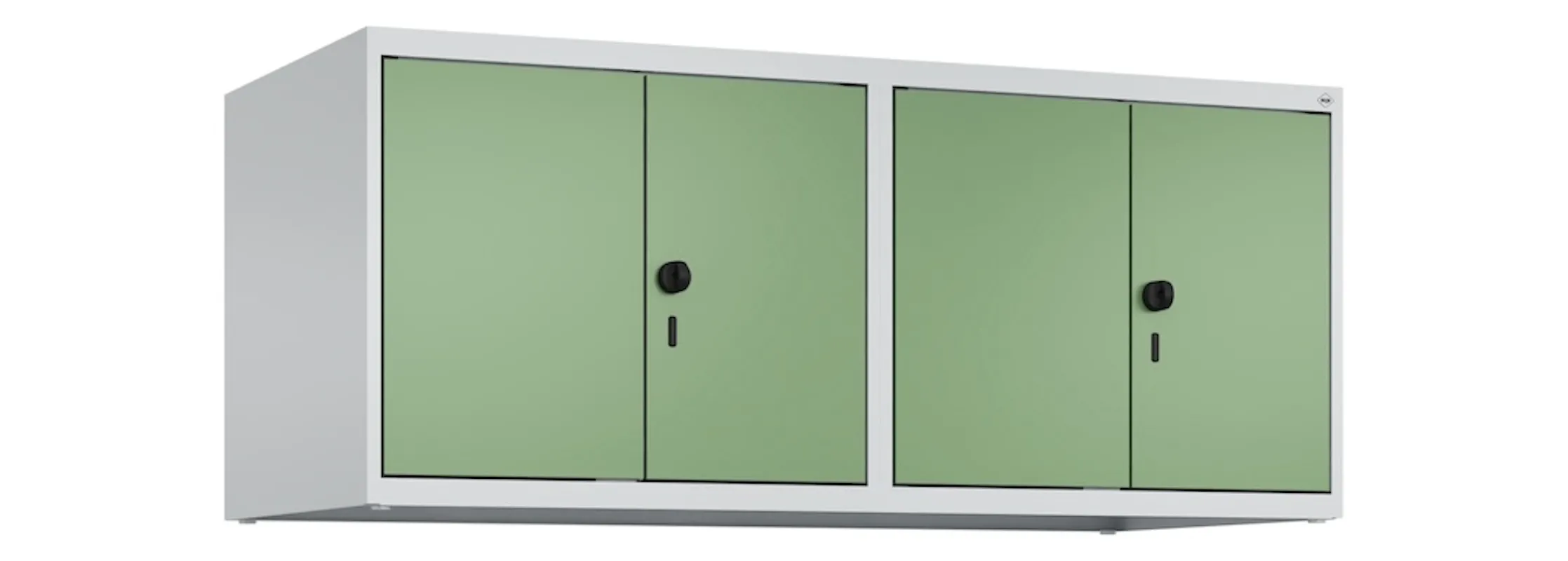 C+P Doppelter Aufsatzschrank Classic PLUS  | 4 Abteile mit Mitteltrennwand | HxBxT 50x120x50cm | Sicherheits-Drehriegel | Stahl | Lichtgrau/Resedagrün