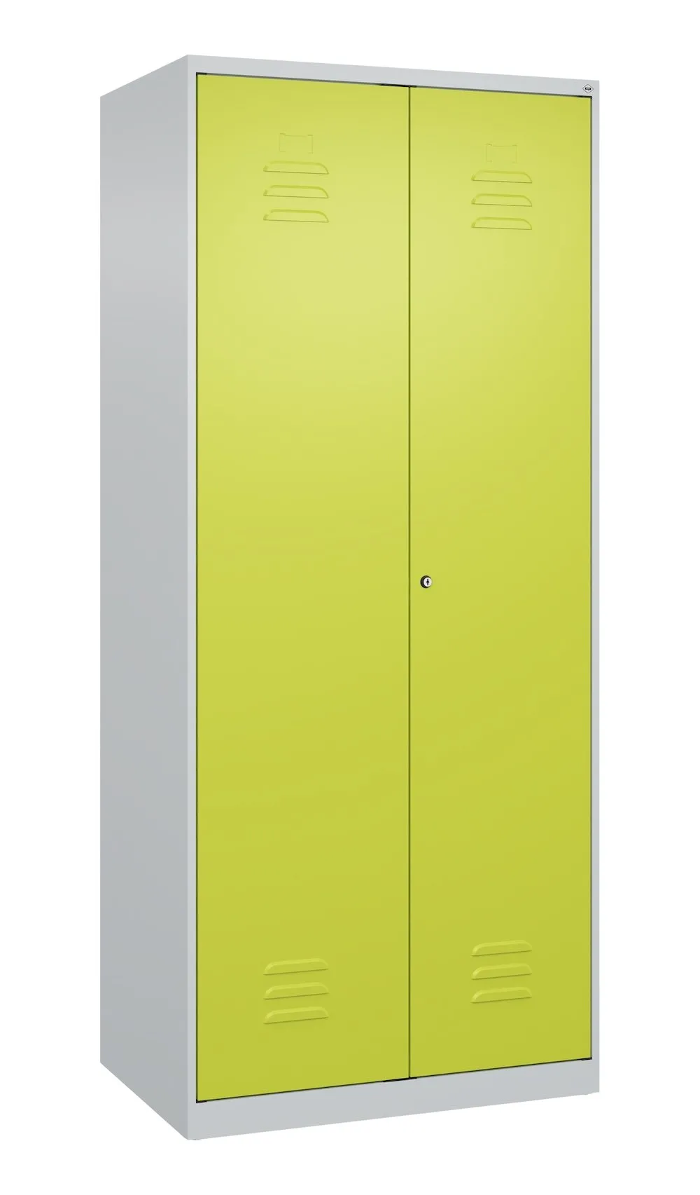 C+P Aufbewahrungs Doppel-Spind Classic PLUS  | 2 Abteile mit Mitteltrennwand & 5 Fachböden | HxBxT 185x80x50cm | Zylinderschloss | Stahl | Lichtgrau/Clowngrün