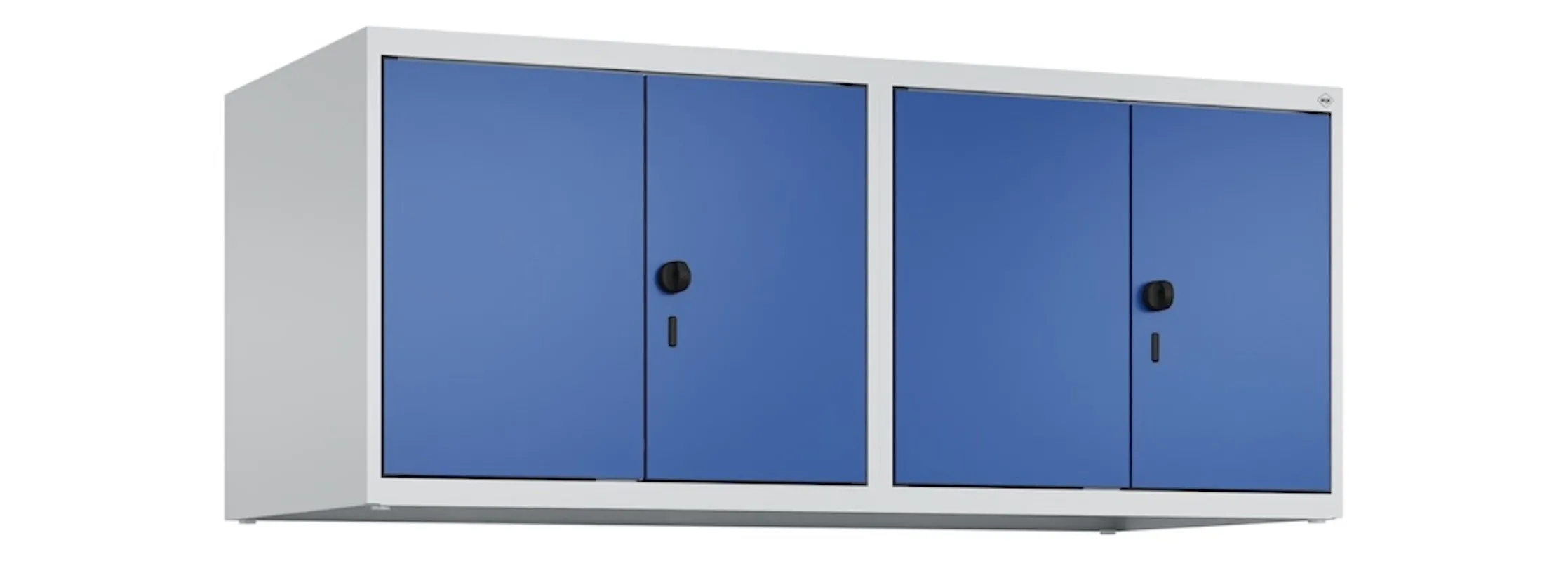 C+P Doppelter Aufsatzschrank Classic PLUS  | 4 Abteile mit Mitteltrennwand | HxBxT 50x120x50cm | Sicherheits-Drehriegel | Stahl | Lichtgrau/Enzianblau