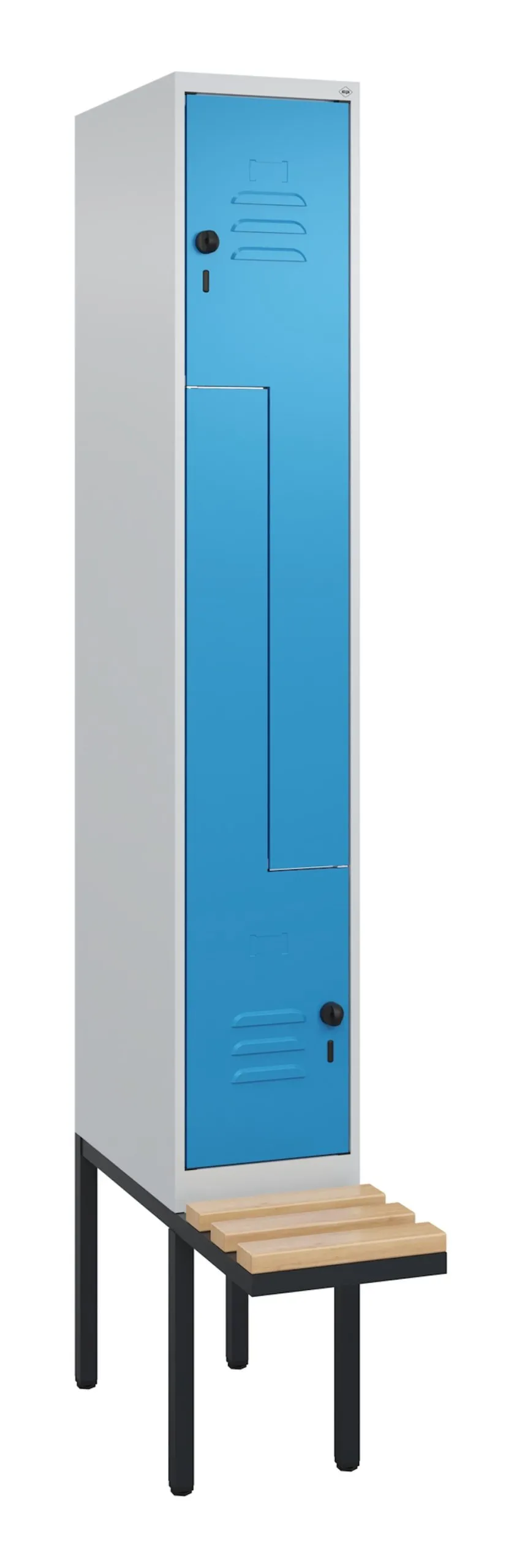 C+P Z-Spind Classic PLUS mit untergebauter Sitzbank aus Kunststoff | 6 Abteile | HxBxT 212x120x81,5cm | Zylinderschloss | Stahl | Anthrazitgrau/Anthrazitgrau