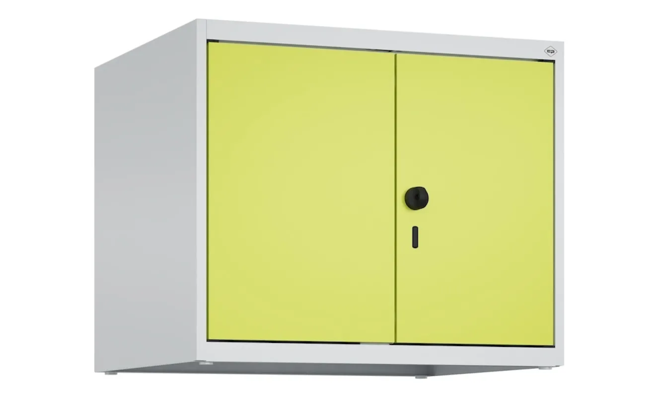 C+P Doppelter Aufsatzschrank Classic PLUS  | 2 Abteile | HxBxT 50x60x50cm | Sicherheits-Drehriegel | Stahl | Lichtgrau/Clowngrün