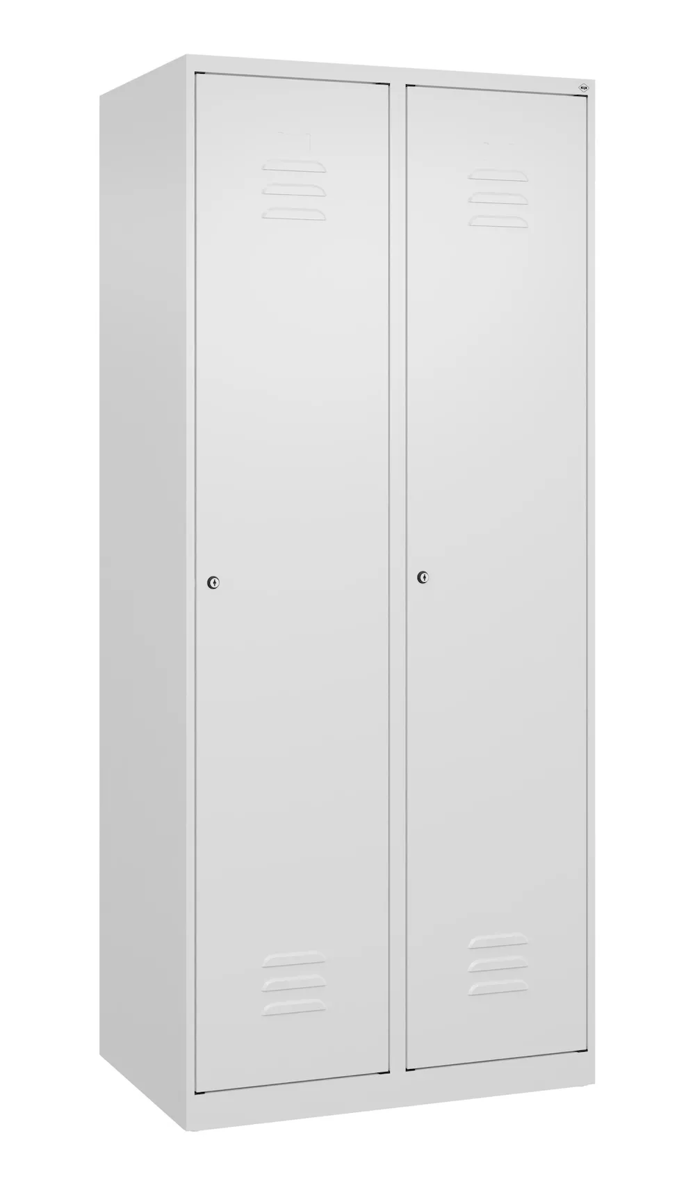 C+P Aufbewahrungsspind Classic PLUS  | 2 Abteile mit je 4 Fachböden | HxBxT 185x80x50cm | Zylinderschloss | Stahl | Verkehrsweiß/Verkehrsweiß