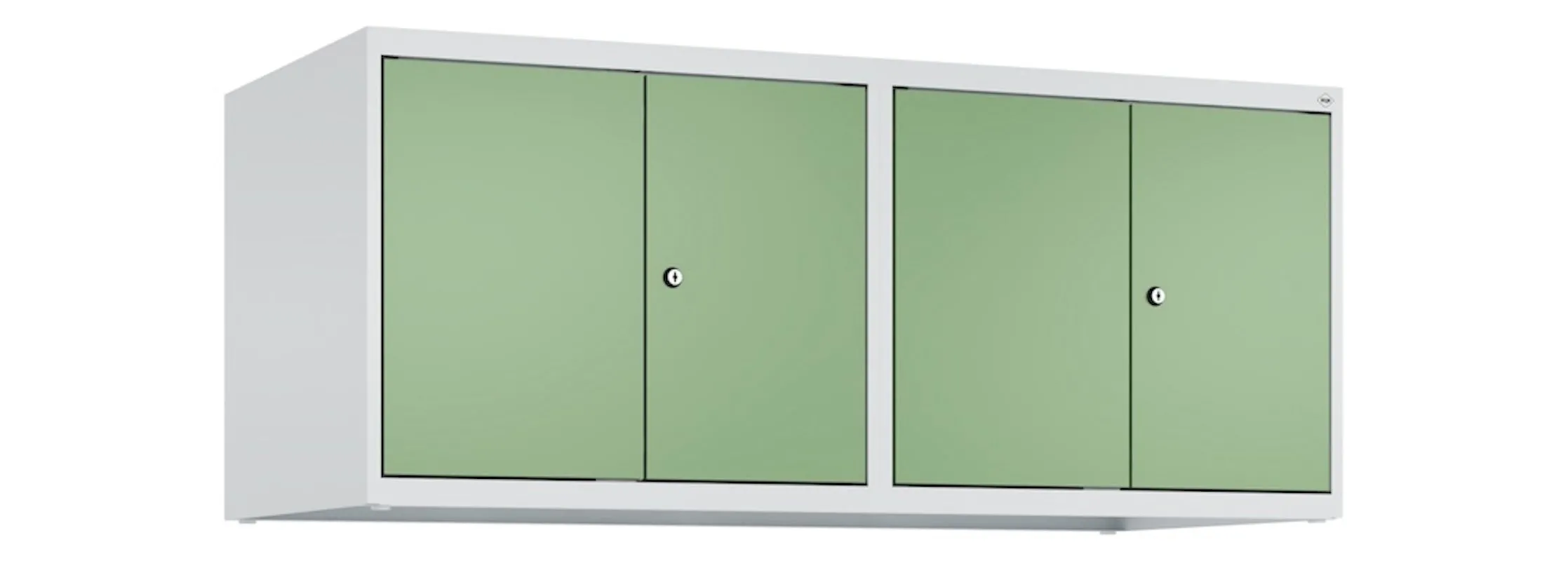 C+P Doppelter Aufsatzschrank Classic PLUS  | 4 Abteile mit Mitteltrennwand | HxBxT 50x120x50cm | Zylinderschloss | Stahl | Lichtgrau/Resedagrün
