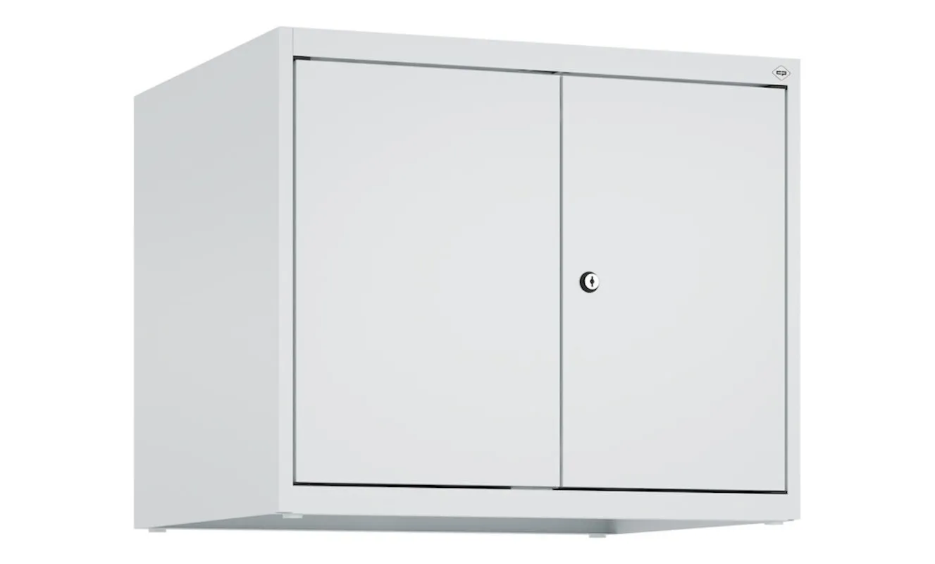 C+P Doppelter Aufsatzschrank Classic PLUS  | 2 Abteile | HxBxT 50x60x50cm | Zylinderschloss | Stahl | Lichtgrau/Lichtgrau