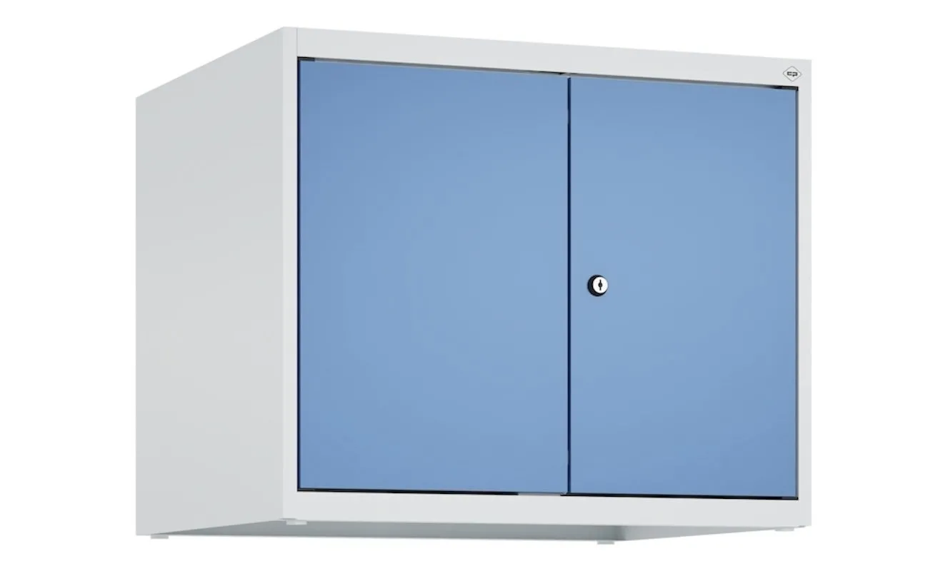 C+P Doppelter Aufsatzschrank Classic PLUS  | 2 Abteile | HxBxT 50x60x50cm | Zylinderschloss | Stahl | Lichtgrau/Fernblau
