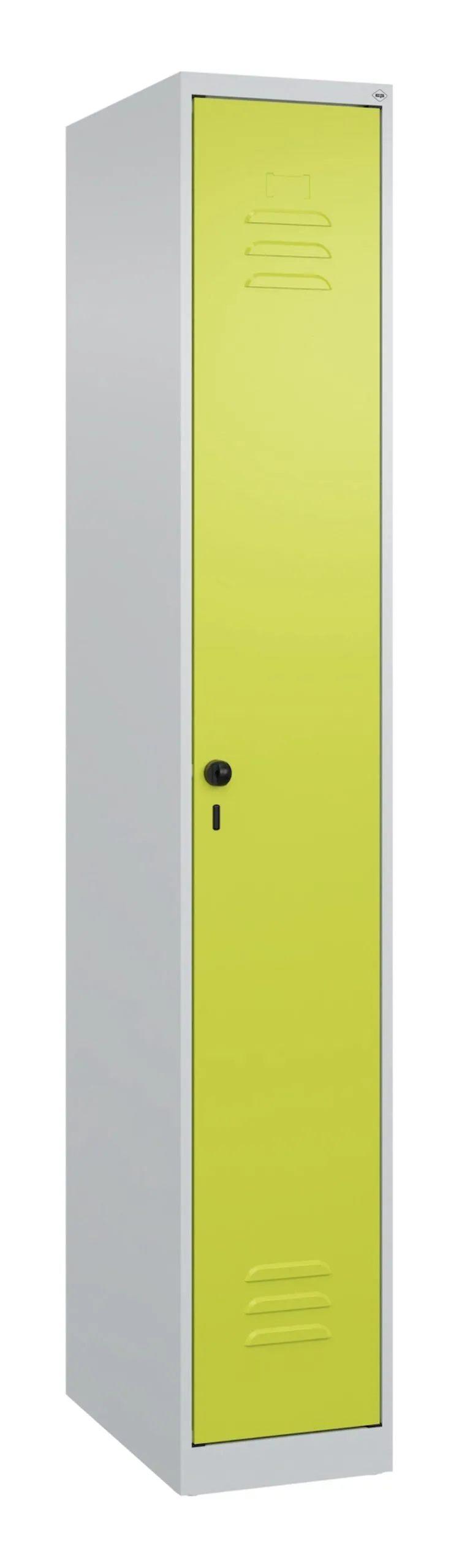 C+P Spind Classic PLUS  | 1 Abteil | HxBxT 185x30x50cm | Sicherheits-Drehriegel | Stahl | Lichtgrau/Clowngrün