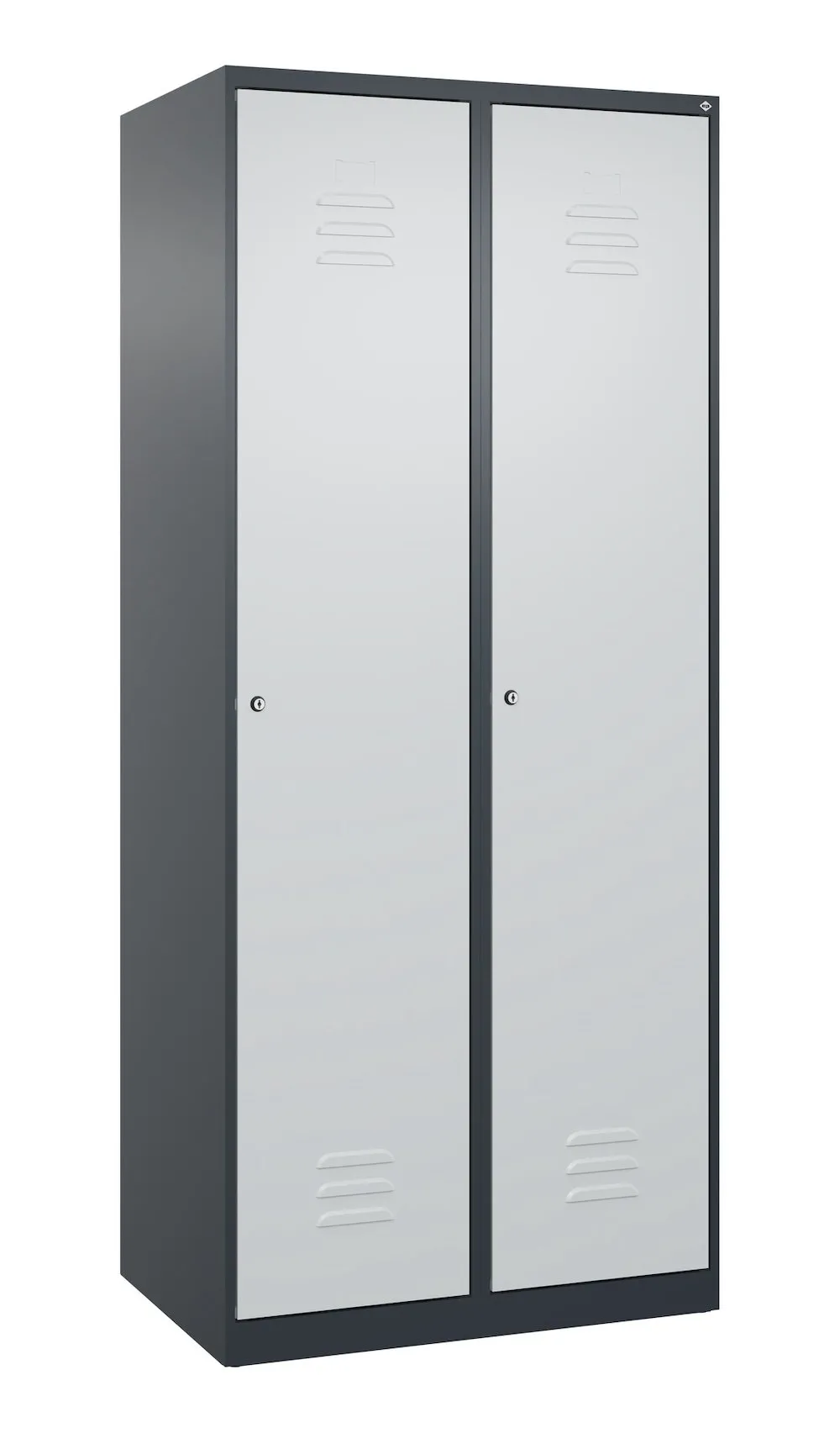 C+P Aufbewahrungsspind Classic PLUS  | 2 Abteile mit je 4 Fachböden | HxBxT 185x80x50cm | Zylinderschloss | Stahl | Anthrazitgrau/Lichtgrau