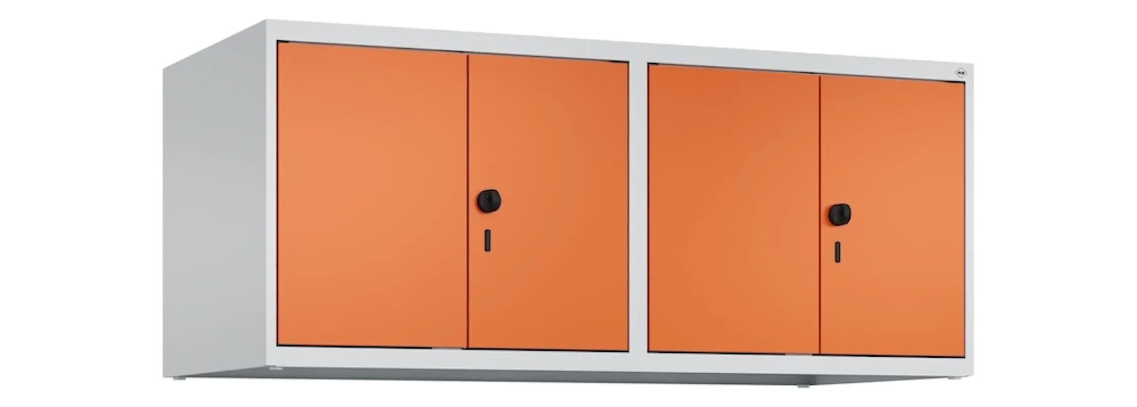 C+P Doppelter Aufsatzschrank Classic PLUS  | 4 Abteile mit Mitteltrennwand | HxBxT 50x120x50cm | Sicherheits-Drehriegel | Stahl | Lichtgrau/Reinorange