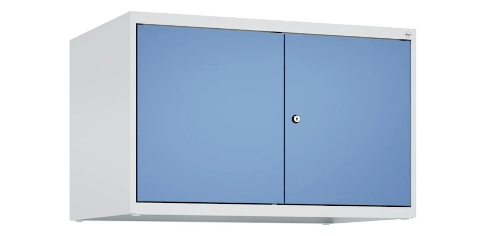 C+P Doppelter Aufsatzschrank Classic PLUS  | 2 Abteile mit Mitteltrennwand | HxBxT 50x80x50cm | Zylinderschloss | Stahl | Lichtgrau/Fernblau