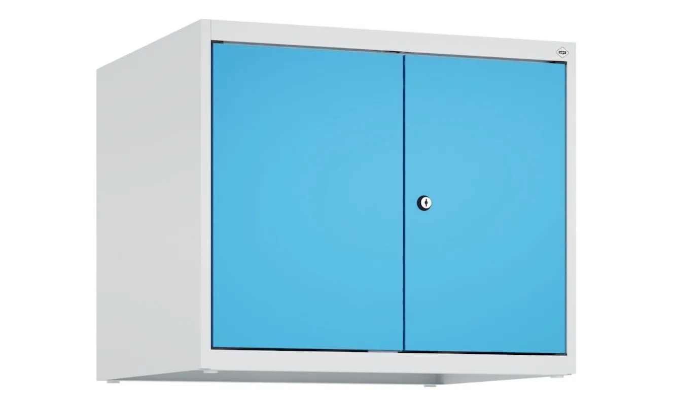 C+P Doppelter Aufsatzschrank Classic PLUS  | 2 Abteile | HxBxT 50x60x50cm | Zylinderschloss | Stahl | Lichtgrau/Lichtblau