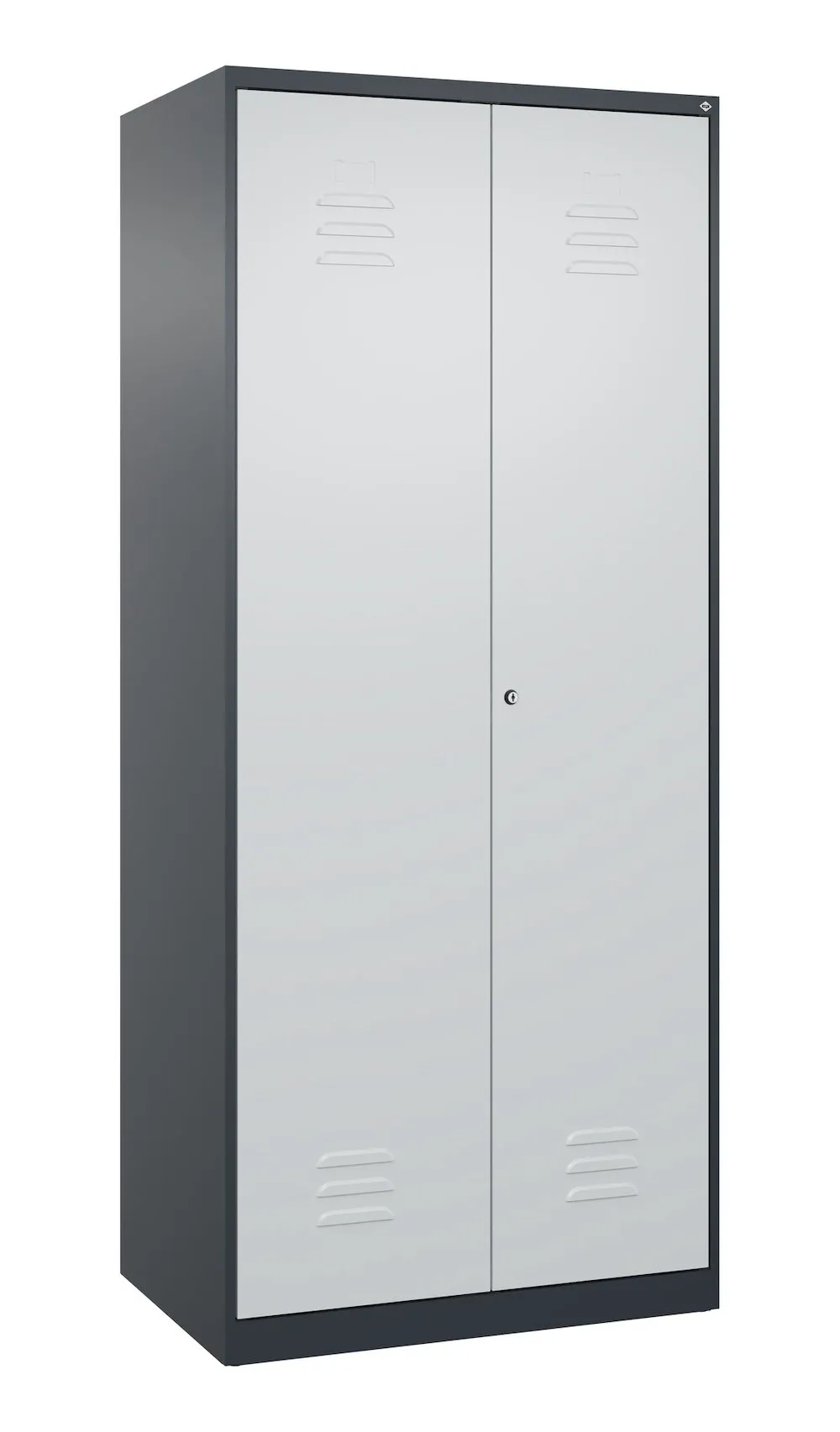 C+P Aufbewahrungs Doppel-Spind Classic PLUS | 2 Abteile mit verkürzte Mitteltrennwand & 4 Fachböden | HxBxT 185x80x50cm | Zylinderschloss | Stahl | Anthrazitgrau/Lichtgrau