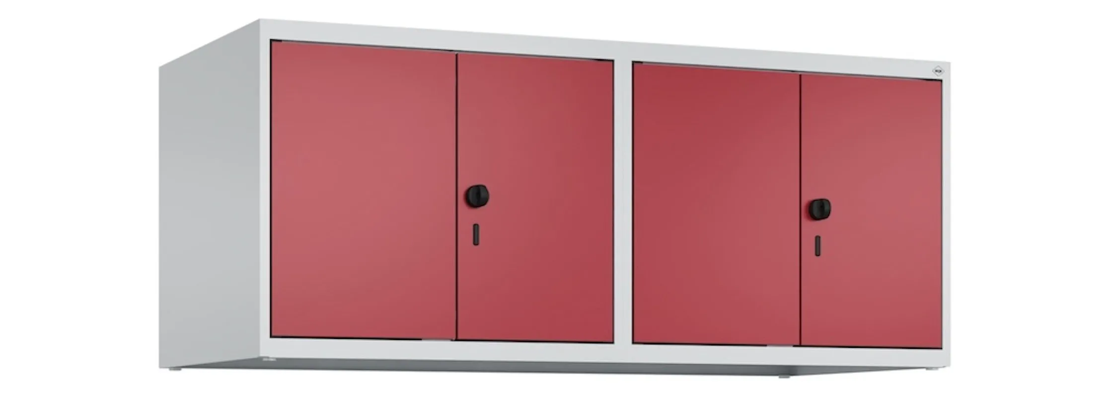 C+P Doppelter Aufsatzschrank Classic PLUS  | 4 Abteile mit Mitteltrennwand | HxBxT 50x120x50cm | Sicherheits-Drehriegel | Stahl | Lichtgrau/Rubinrot