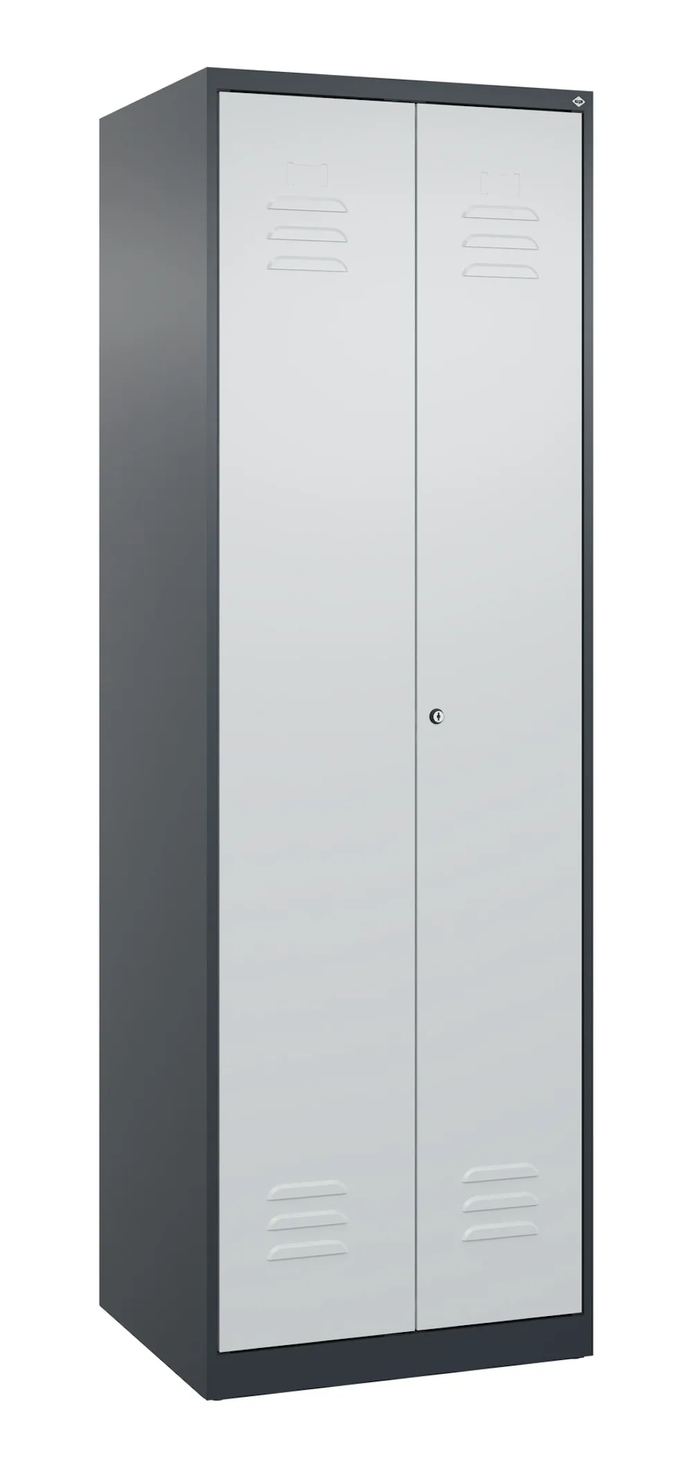 C+P Aufbewahrungs Doppel-Spind Classic PLUS  | 2 Abteile mit je 4 Fachböden | HxBxT 185x60x50cm | Zylinderschloss | Stahl | Anthrazitgrau/Lichtgrau