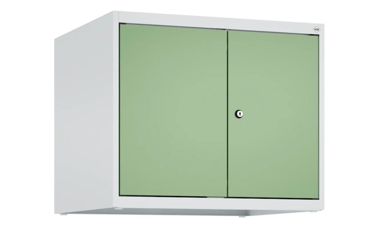 C+P Doppelter Aufsatzschrank Classic PLUS  | 2 Abteile | HxBxT 50x60x50cm | Zylinderschloss | Stahl | Lichtgrau/Resedagrün