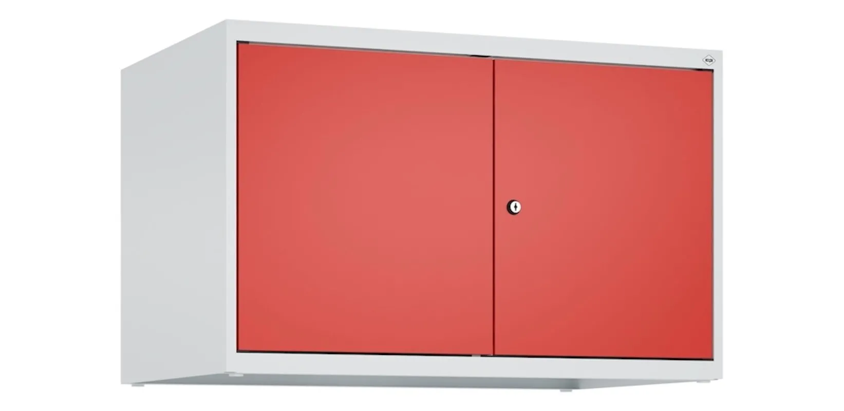C+P Doppelter Aufsatzschrank Classic PLUS  | 2 Abteile mit Mitteltrennwand | HxBxT 50x80x50cm | Zylinderschloss | Stahl | Lichtgrau/Verkehrsrot