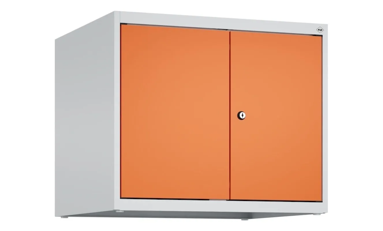 C+P Doppelter Aufsatzschrank Classic PLUS  | 2 Abteile | HxBxT 50x60x50cm | Zylinderschloss | Stahl | Lichtgrau/Reinorange