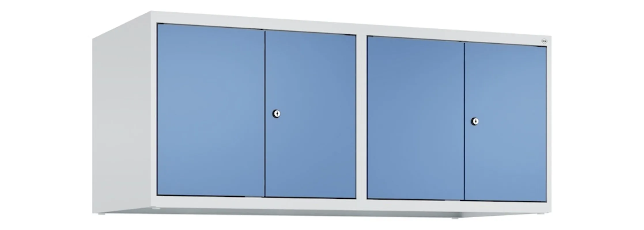 C+P Doppelter Aufsatzschrank Classic PLUS  | 4 Abteile mit Mitteltrennwand | HxBxT 50x120x50cm | Zylinderschloss | Stahl | Lichtgrau/Fernblau
