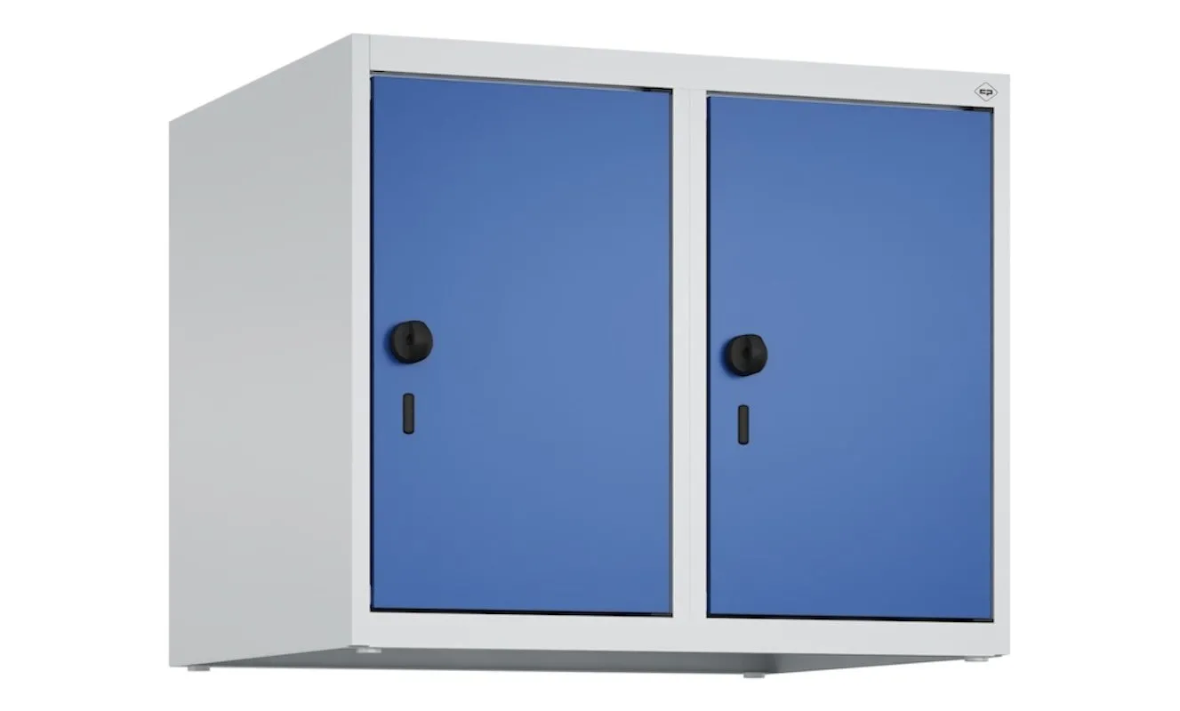 C+P Aufsatzschrank Classic PLUS  | 2 Abteile | HxBxT 50x60x50cm | Sicherheits-Drehriegel | Stahl | Lichtgrau/Enzianblau