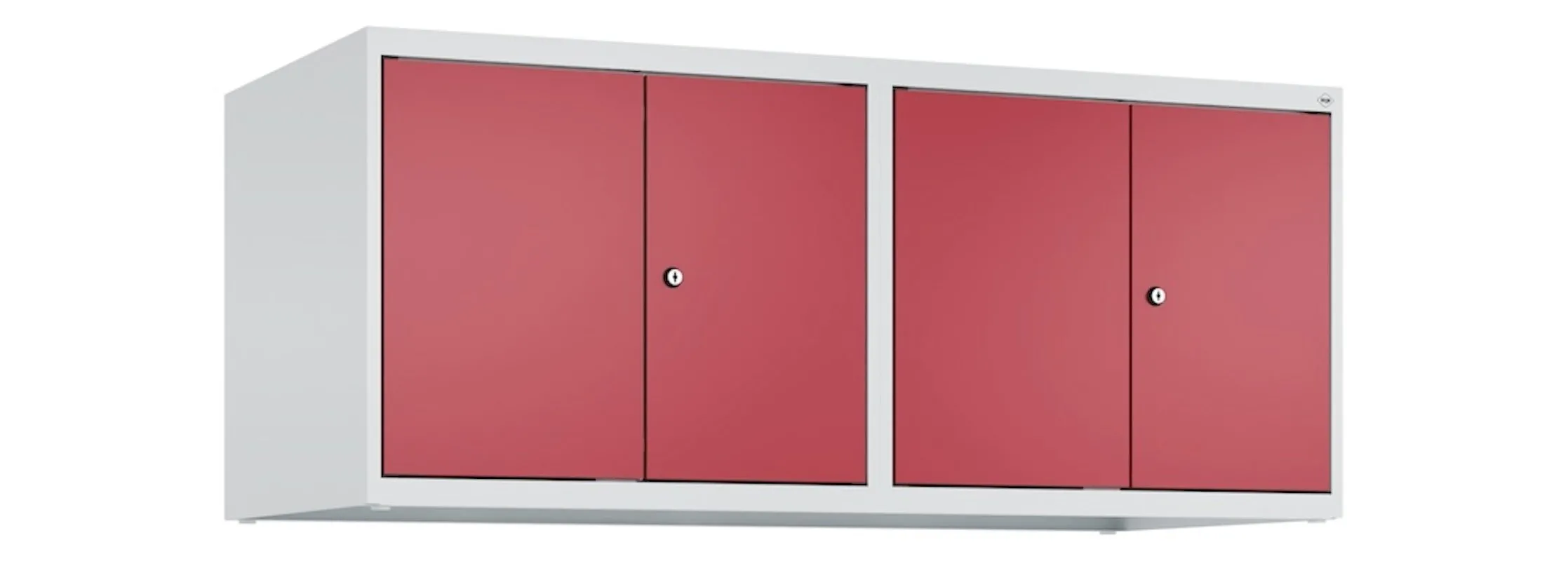 C+P Doppelter Aufsatzschrank Classic PLUS  | 4 Abteile mit Mitteltrennwand | HxBxT 50x120x50cm | Zylinderschloss | Stahl | Lichtgrau/Rubinrot